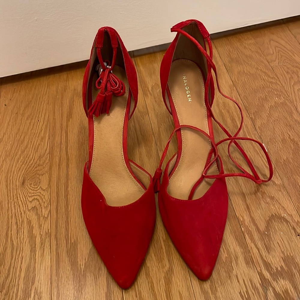 Halogen Velvet Red Pumps with ankle straps SIZE 11